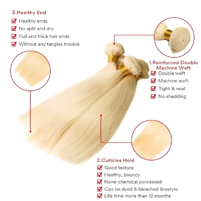 613 Bundles Human Hair Blonde Straight Bundle Brazilian Virgin Hair 1 Bundle 50g 24 Inch 613 Blonde Straight Human Hair Extensions