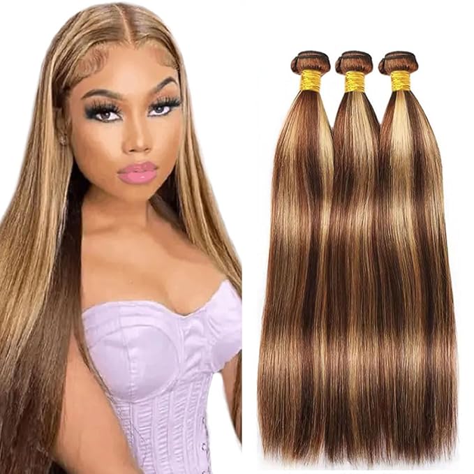 P427 Human Hair Bundles Color 27 Straight Bundle Brazilian Unprocessed Virgin Hair 3 Bundles 26 28 30 Inch Blonde Bundle