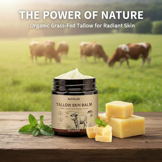 Beef Tallow for Skin – Moisturizing Tallow Balm with Grass-Fed Beef Tallow, Castor Oil & Frankincense for Face & Body, Natural Nourishing Formula for Dry and Sensitive Skin