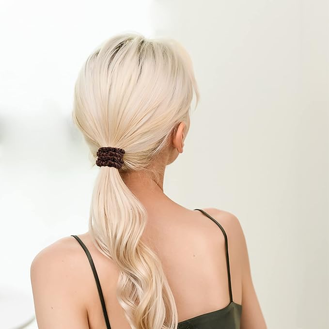 Silmer Silk Scrunchies Hair Tie 22 Momme 100% Mulberry 5 Pack(Peacock blue,Pink,Apricot, Dark coffee, Black)