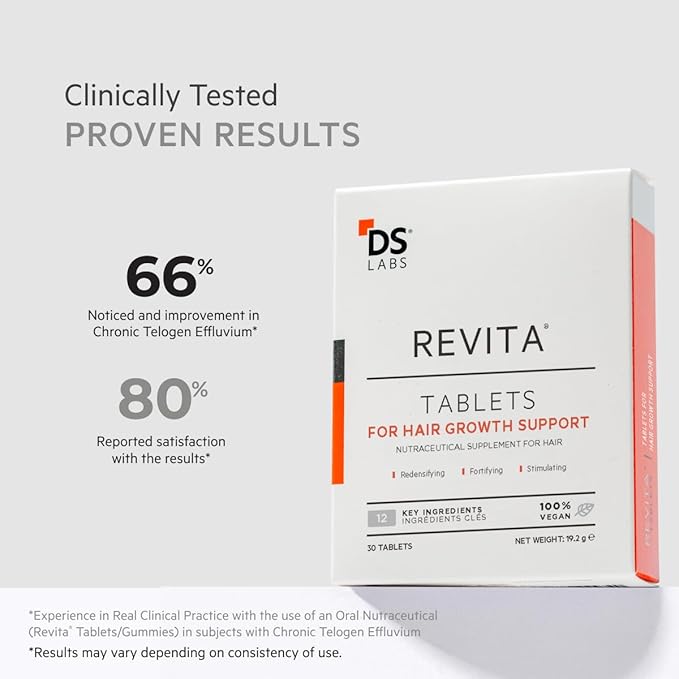 DS Labs Revita Hair Density Support Tablets - Daily Hair Wellness Supplement with Biotin, Zinc, Iron, Vitamin D, Magnesium & Melatonin, for Men & Women, 60 Tablets