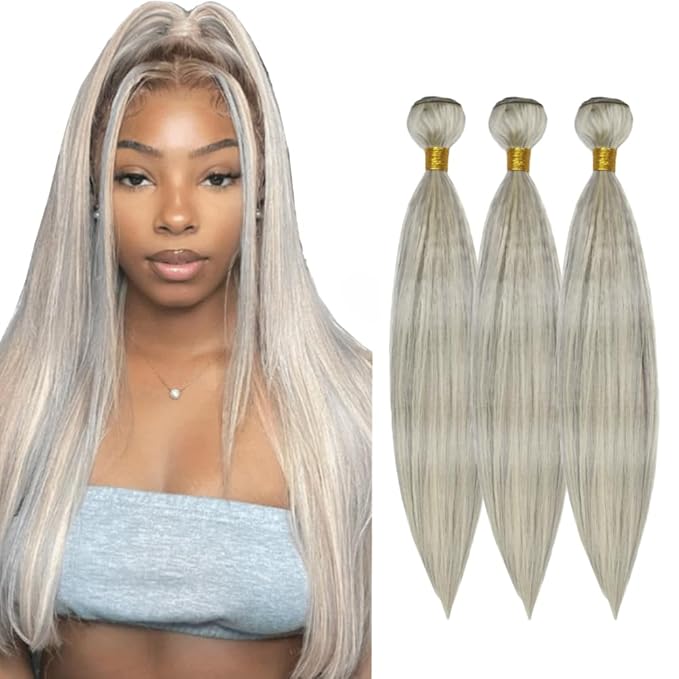 30 32 34 Inch Blonde Bundles Human Hair P613/grey Straight 3 Bundle Unprocessed Brazilian virgin hair Weave Extensions Double Weft 50 Grams/Bundle Colored Highlight Grey Bundles for Woman