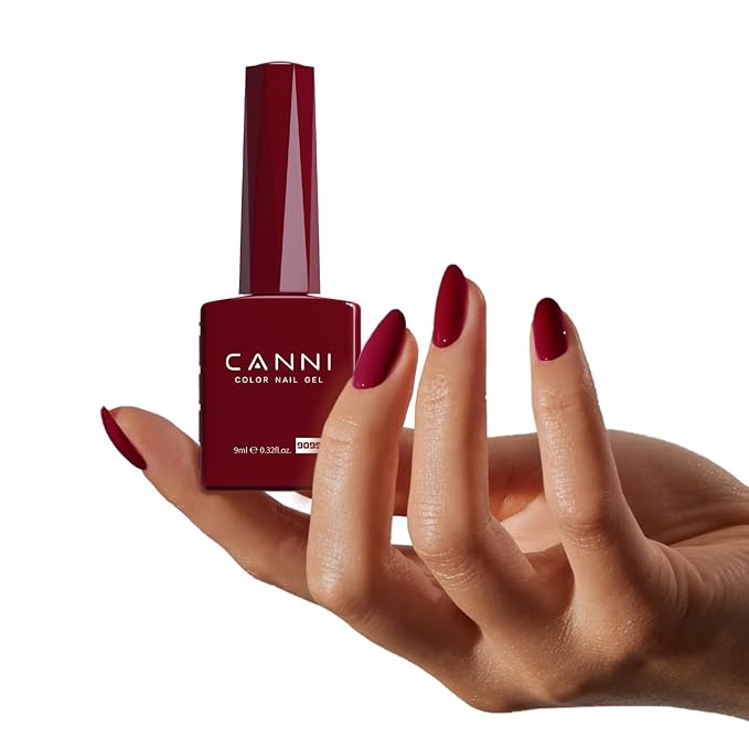 CANNI Dark Red Gel Nail Polish, 1Pcs Dark Burgundy Red Gel Polish Deep Cherry Red Color High Gloss Soak Off U V Nail French Nail Manicure Salon DIY