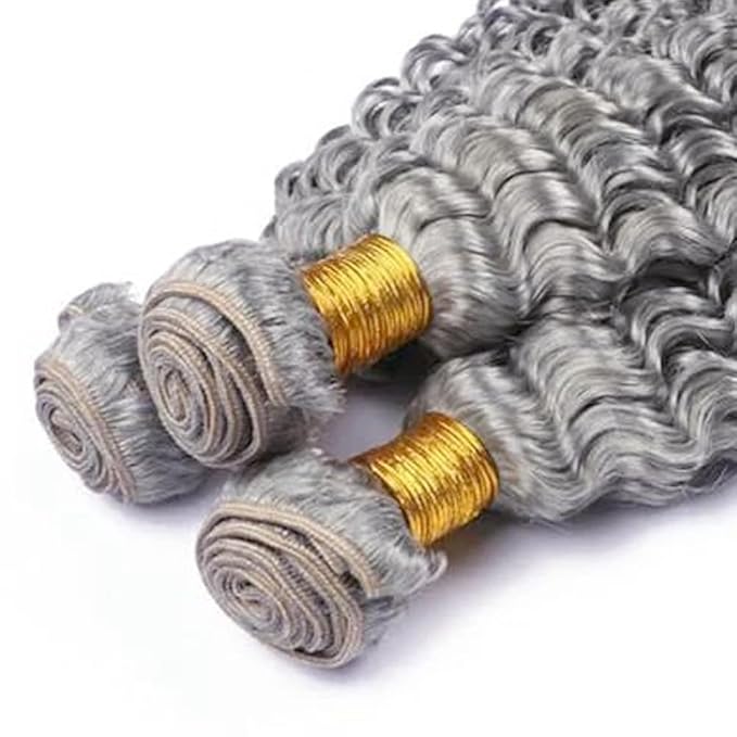 Gray Bundles Human Hair 30 32 34 Inch Silver Deep Wave Bundle Brazilian Unprocessed Virgin Hair 3 Bundles Light Grey Bundle