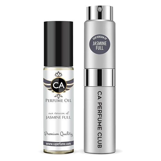 CA Perfume Duo Impression of Jasmine Full For Women And Men Perfume Layering Set Long Lasting Travel Size EDP + Body Oil Roll-On Bottle 0.27 Fl Oz+0.33 Fl Oz