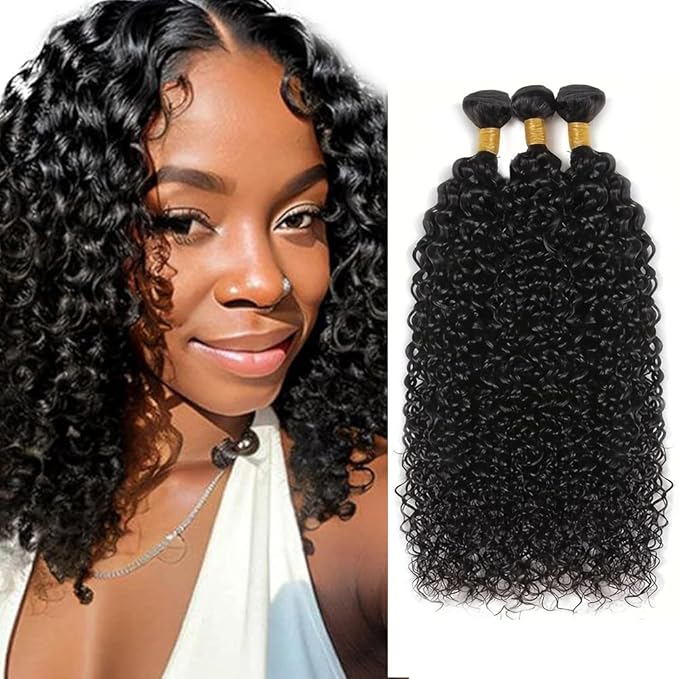 #1B Kinky Curly Bundles Wet and Wavy Bundles Human Hair 12 14 16 inch Curly Wave Human Hair Weave Bundle