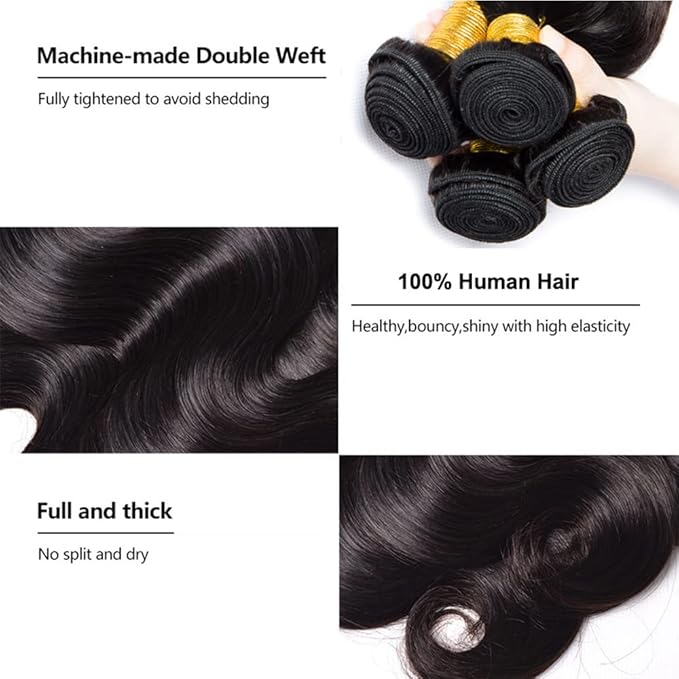 Body Wave Bundles Human Hair 14 16 18 Inch Brazilian Virgin Human Hair Bundles Body Wave 3 Bundles 100% Unprocessed Weave Bundles Human Hair