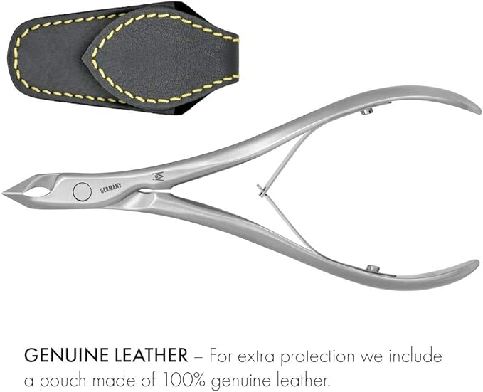 GERMANIKURE Tapered Professional Cuticle Trimmer - 3/4 Full Jaw Nipper - Ethically Made in Germany - FINOX Stainless Steel Sharp Cuticle Remover in Leather Case – Manicure Tool, r157, 7mm