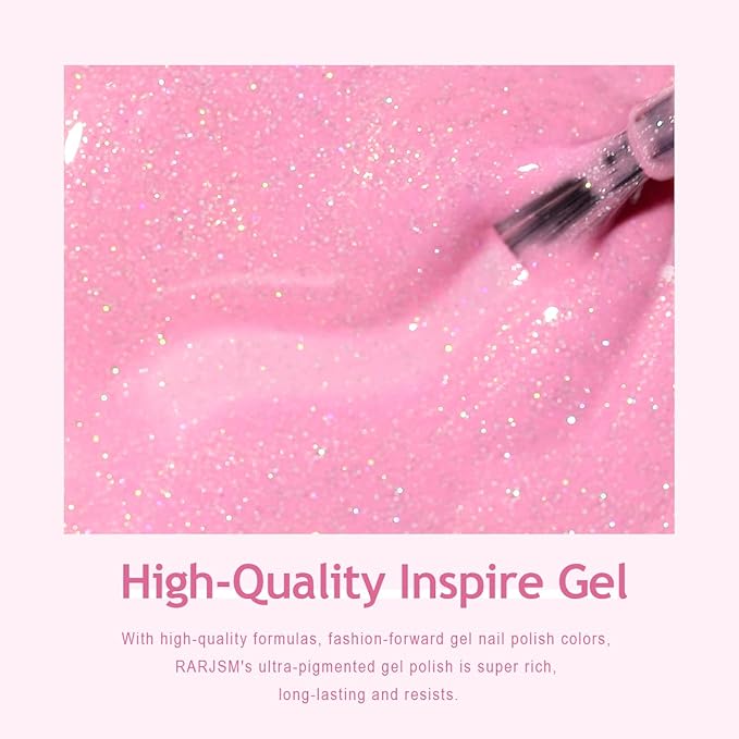 RARJSM Nude Hot Pink Iridescent Gel Nail Polish - Sheer Bright Neon Pink Glitter Jelly Gel Polish - Neutral Shimmery Summer Color Sparkle Rainbow Pigment - 15ml Soak off Cured Need for Home Salon DIY