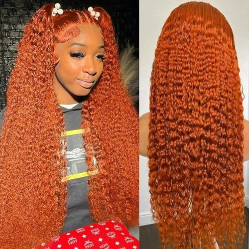 Ginger Wig Human Hair 13x4 deep wave Ginger Orange Lace Front Wigs Human Hair HD Transparent Lace Frontal 350 Colored Human Wig Pre Plucked 180% Density 22inch