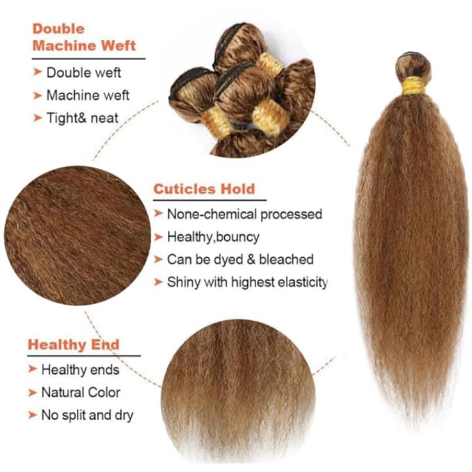 28 30 32 Inch Highlight Bundles Light Brown Kinky Straight Bundle Color 30 Human Hair 3 Bundles Brazilian Virgin Remy Hair Extensions