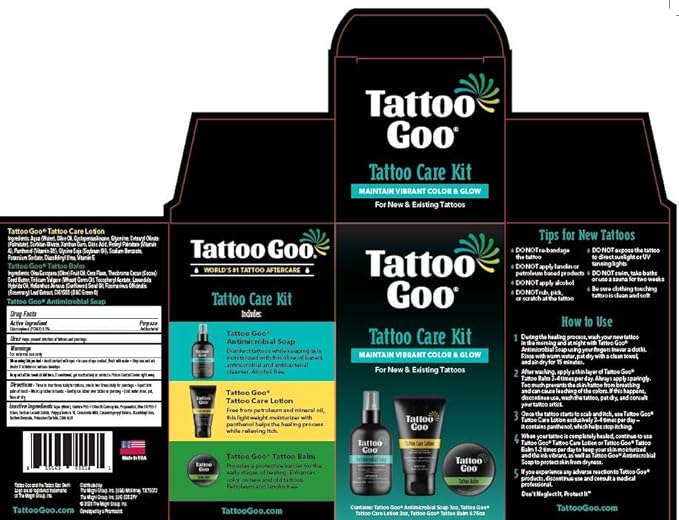 Tattoo Goo Aftercare Kit Includes Antimicrobial Soap, Balm, and Lotion, Tattoo Care for Color Enhancement + Quick Healing - Cruelty-Free, Petroleum-Free, Tattoo Artist Gifts (3 Piece Set)