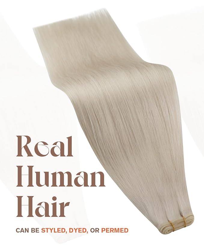 Sunny Hair Genius Weft Hair Extensions Platinum Blonde Sew in Real Human Hair Extensions Add Volume 14Inch 50g