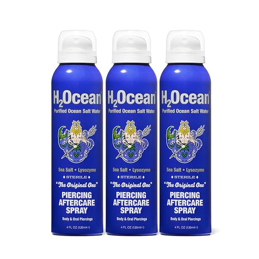 H2Ocean Piercing Aftercare Spray and Keloid Bump Removal– Sea Salt Spray for Body and Facial Piercings– Ear, Nose,Navel,Oral & Body Piercing Cleaner, Aftercare Solution for New Piercings–4oz,Pack of 3
