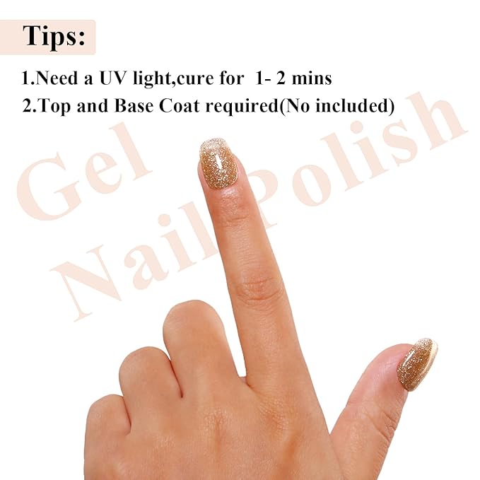 Imtiti Champagne Gold Glitter Gel Polish, LED U V Soak Off Shimmer Sparkle Nail Gel Polish DIY Nail Art Starter Kit for Women Girls 10ML