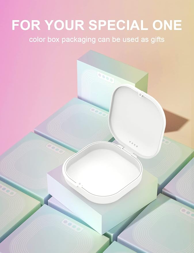 Retainer Case with Vent Holes - Slim Aligner & Mouth Guard Case, Invisalign Compatible, with Removal Tool & Brush, White