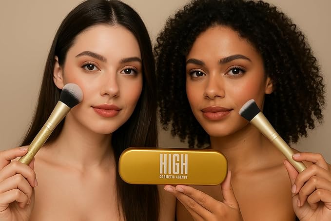 Dual-Ended Makeup Brush Set by High Cosmetic Agency – Professional 4-Piece Kit for Foundation, Blush, Bronzer & Concealer | Soft Bristles | Cream & Liquid Compatible.JUEGO DE BROCHA PARA MAQUILLAJE