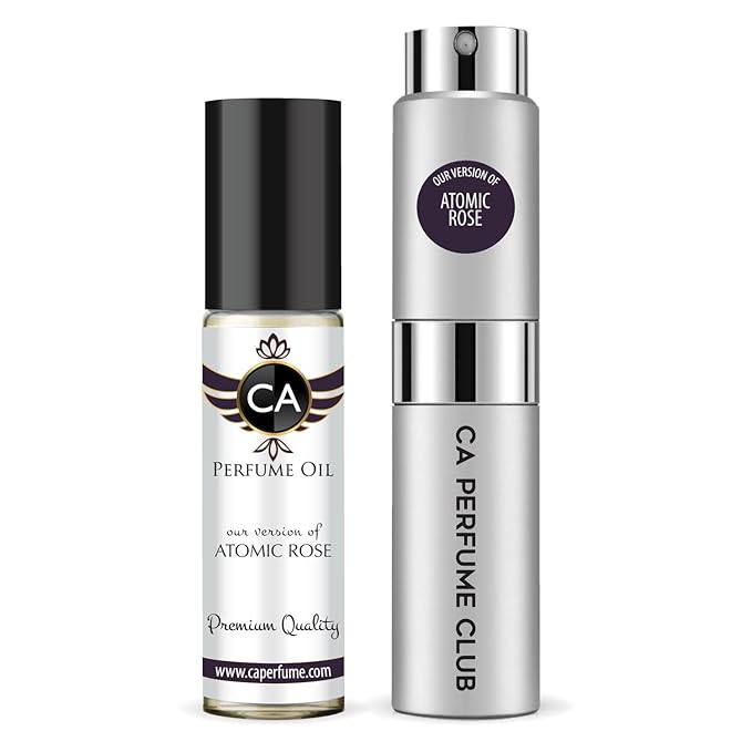 CA Perfume Duo Impression of Atomic Rose For Women And Men Perfume Layering Set Long Lasting Travel Size EDP + Body Oil Roll-On Bottle 0.27 Fl Oz+0.33 Fl Oz