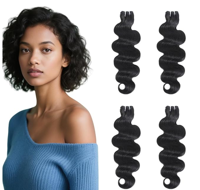 10 Inch Body Wave Bundles 100% Unprocessed Brazilian Virgin Human Hair (4 Pack, 4x50g) Natural Color Quick Weave Hair Extensions