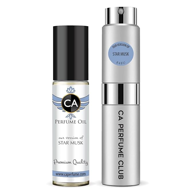 CA Perfume Duo Impression of Star Musk For Women And Men Perfume Layering Set Long Lasting Travel Size EDP + Body Oil Roll-On Bottle 0.27 Fl Oz+0.33 Fl Oz