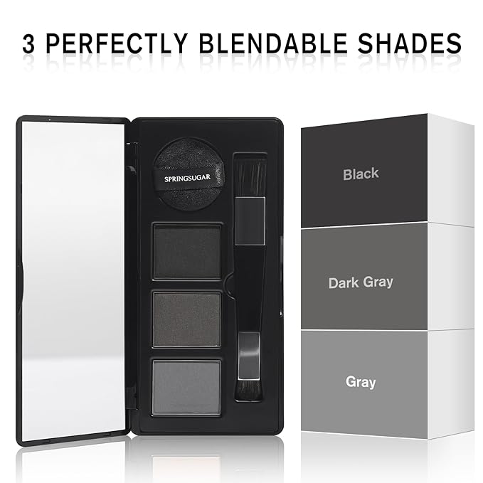 Root Touch Up Hair Color – 3 Color Blendable Hairline Powder for Gray Coverage, Root Cover Up & Thinning Edges – 48H Sweat Resistant, Natural Finish for Women & Men – Black