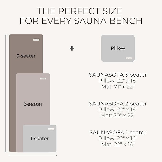 SAUNASOFA™ Sauna Mat & Pillow Set – 3 Person Sauna seat Cushion with Pillow – Heat-Resistant Sauna kit for Infrared or Finnish saunas in Grey