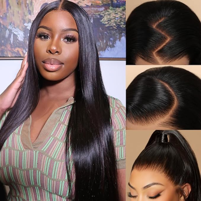 Nadula Pre Everything Glueless Silk Straight Wig 13x4 HD Pre Cut Lace Front Wig Human Hair with Ear Tape Bleached Invisible Bye Bye Knots Wig Pre Plucked 150% Density 22inch