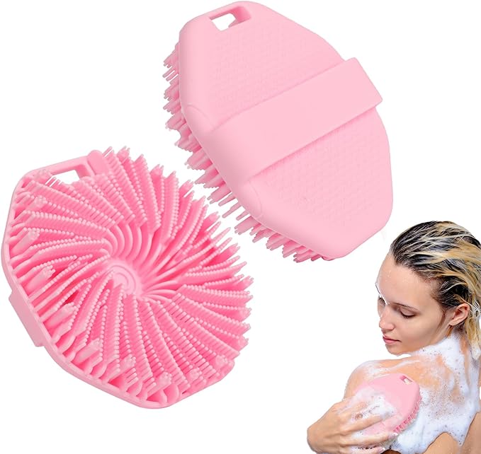 Silicone Body Scrubber, Exfoliating Body Scrubber for Sensitive Skin, SiliconeBody Scrubber Shower Brush, Silicone Body Brush for Showering (Pink, 1Pcs)
