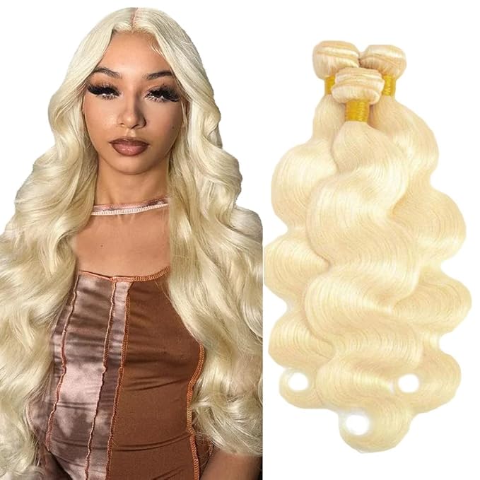 Freiuoke Blonde Bundles 613 Body Wave Bundles Human Hair Unprocessed Virgin Hair 18 20 22 Inch Blonde Body Wave Hair Extensions