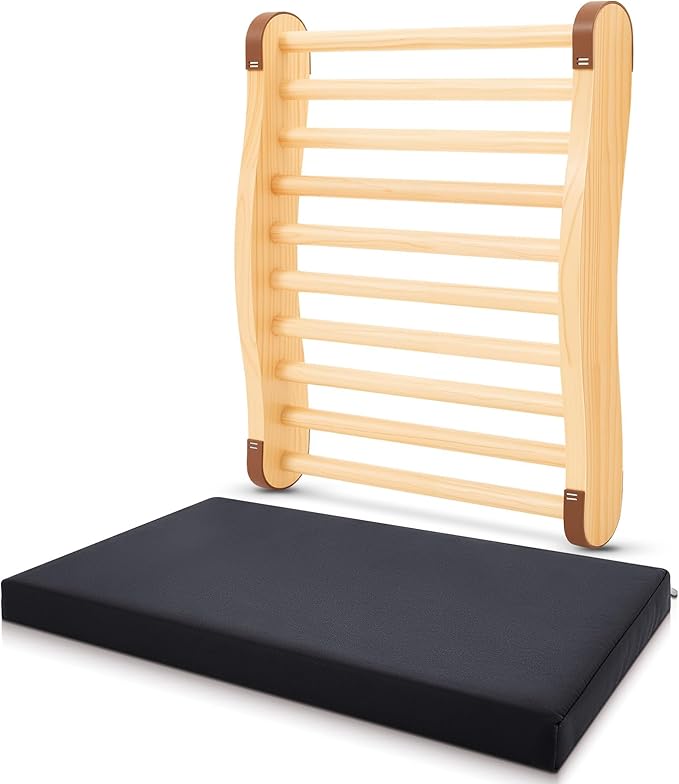 Taiyin S-Shape Sauna Backrest and Seat Cushion Set Cedar Wood Backrest Thickened Waterproof Mat Sauna Accessories for Infrared Resting Bath House Shower Steam Room (Black Seat)