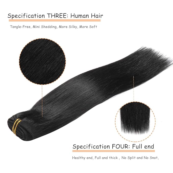 Caliee 16Inch Hair Extensions Clip in Human Hair Silky Straight Hair Invisible Double Weft for Women Full Head Seamless Hair Extensions Clip in 120G Color 1 Jet Black