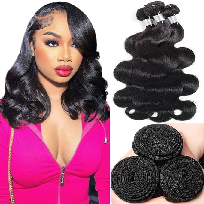 Body Wave Bundles Human Hair 10 12 14 Inch 3 Bundles Natural Color Brazilian Virgin Human Hair 12A 100% Unprocessed Human Hair Extensions For Women
