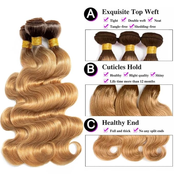 Ombre Brown Bundles Human Hair Honey Blonde Body Wave Bundles 22 24 26 inch Two Tone Black to Blonde Color