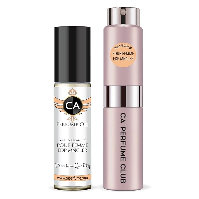 CA Perfume Duo Impression of Pour Femme Edp Mncler For Women Perfume Layering Set Long Lasting Travel Size EDP + Body Oil Roll-On Bottle 0.27 Fl Oz+0.33 Fl Oz
