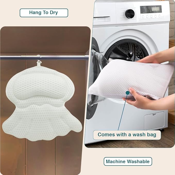 Bath Pillows for Tub, Bath Pillow Luxury Bathtub Pillows for Head and Neck Support - With 4D Air Mesh Fabric & Strong 6 Suction Cups, Tub Pillow For Bathtub, Bath Accessories & Spa Gifts For Women Men