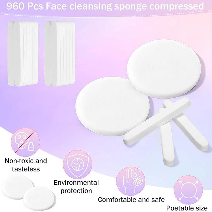 Mifoci 960 Pieces Compressed Facial Sponges for Estheticians, Makeup Removal Sponge Pads for Women Spa Exfoliating Face (White)