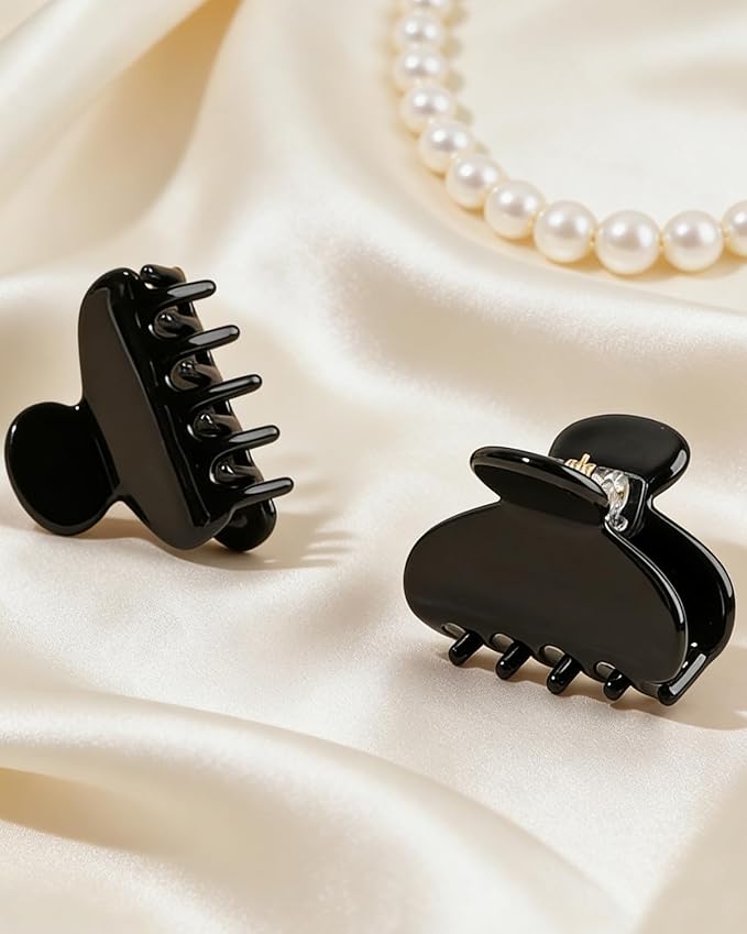 MAORULU 2 Pack Mini Acetate Hair Claw Clips – 1.6 Inch Small Durable Hair Clips for Women & Girls, Strong Hold Mini Jaw Clips for Bangs & Half Up Hairstyles (Black)