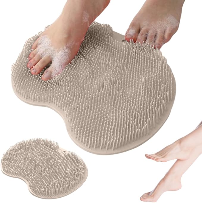 Shower Foot Scrubber Mat, 2025 New Foot Back Cleaning Pad Back Washer with Non-Slip Suction Cups, Wall Mounted Exfoliating Bath Wash Pad for Men and Women (Brown)
