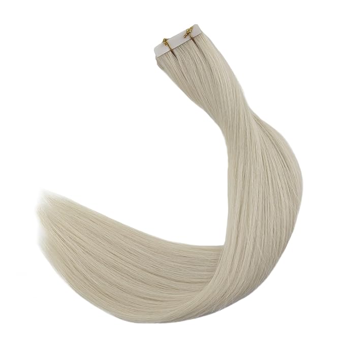 Full Shine Insert Virgin Tape in Hair Extensions 20Inch Color Ice Blonde Machine Remy Tape Hair Extensions Real Human Hair 25Grams Invisible Human Hair Tape In Extensions 10Pcs for Party