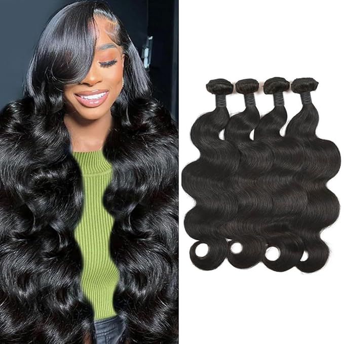 12A Human Hair Bundles 18 18 20 20 Inch Body Wave Bundles Human Hair Unprocessed Brazilian Quick Weave Hair 4 Bundles for Women Natural Color