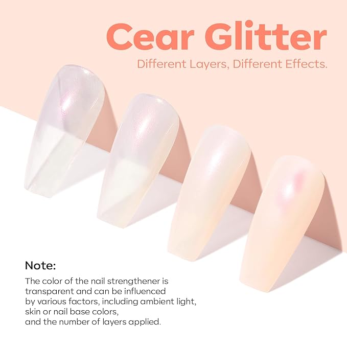 modelones Nail Strengthener, Glitter Clear Nail Natural Concealer Foundation Polish Air Dry Nail Growth Polish for Damaged Nails Imperfection Masking Gifts for Women 15ml