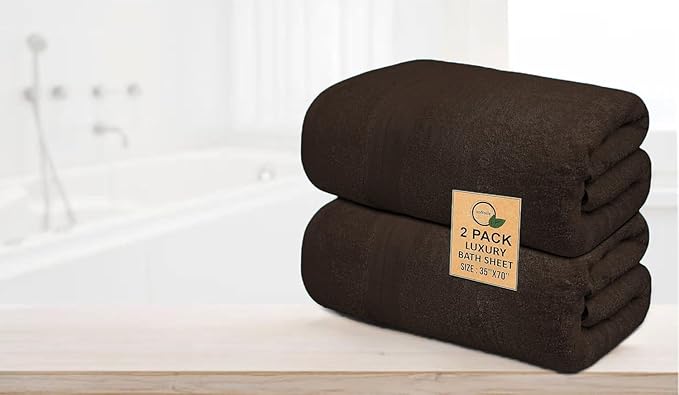 Softolle 100% Cotton Luxury Bath Sheets - Pack of 2 (35" x 70") | Super Soft, Quick-Dry & Highly Absorbent Towels for Bathroom, Home, Spa & Gym (Dark Brown)