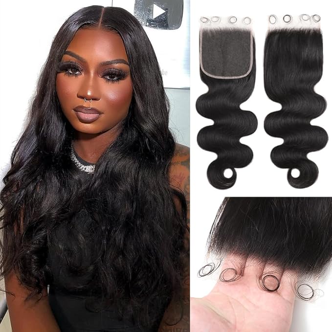 5x5 HD Lace Closure Human Hair Body Wave 0.10mm SKINLIKE Ultra-thin Invisible HD Lace Closure 100% Human Hair Extensions 12A Brazilian Virgin Hair Pre Plucked with Baby Hair Natural Color 18 inch