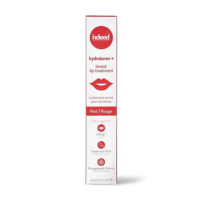 INDEED LABS Hydraluron + Tinted Lip Treatment, Hydrating Anti-Aging Lip Balm Treatment for Smooth Lips with Natural, Subtle Color, 9ml (Red)
