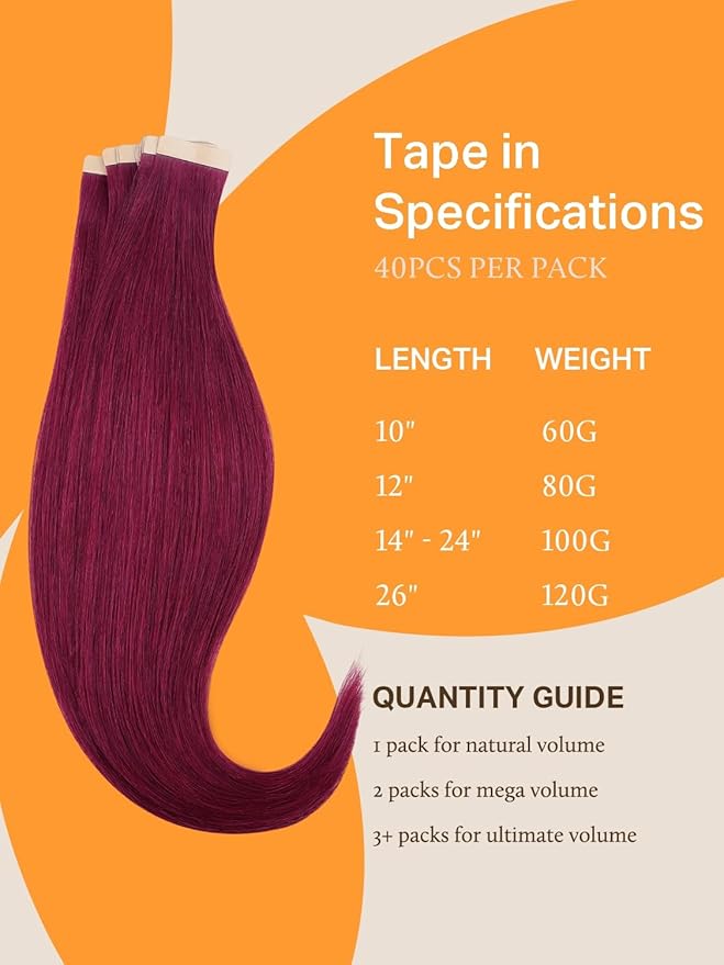 DOORES Hair Extensions Tape in, Burgundy 22 Inch 100g 40pcs, Tape in Hair Extensions Human Hair Remy Straight Hair Extensions Seamless Tape in Hair Skin Weft