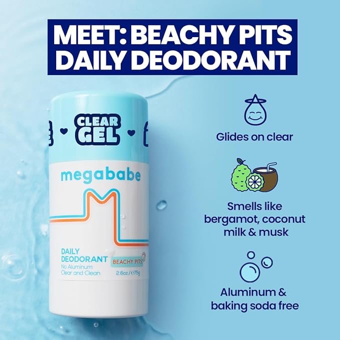 Megababe Daily Deodorant - Beachy Pits | Aluminum-Free, Clear & Clean | 2.6 oz - 2 Pack