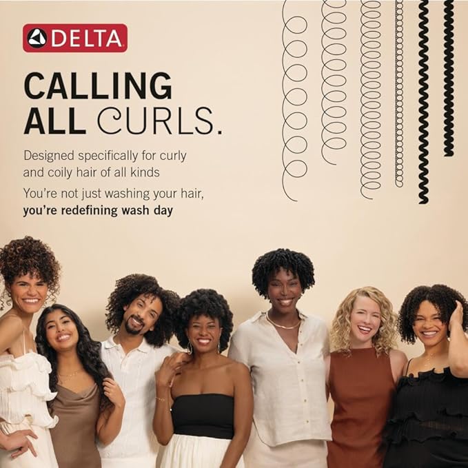 Delta VersaCurl Detangling Handheld Shower Head Tool for Curly Hair with 3 Curl Defining Brush Inserts Included, Detangler Brush Hand Shower with Hose, Spotshield Brushed Nickel 74B430SN