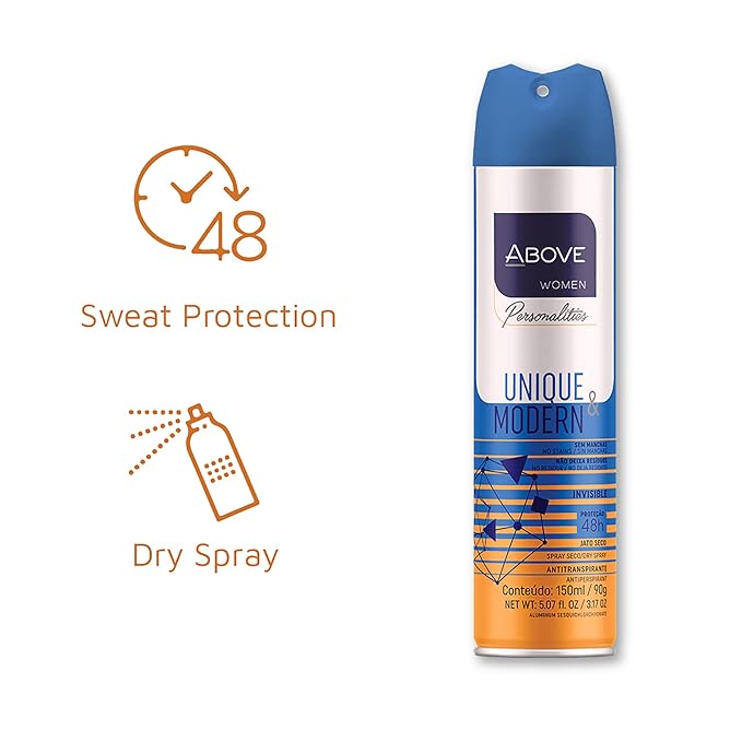 ABOVE Unique and Modern - 48 Hours Personalities Antiperspirant Deodorant for Women - Notes of Jasmine and Sandalwood - Dry Spray Protects Against Sweat and Body Odor - Alcohol Free - 3.17 oz