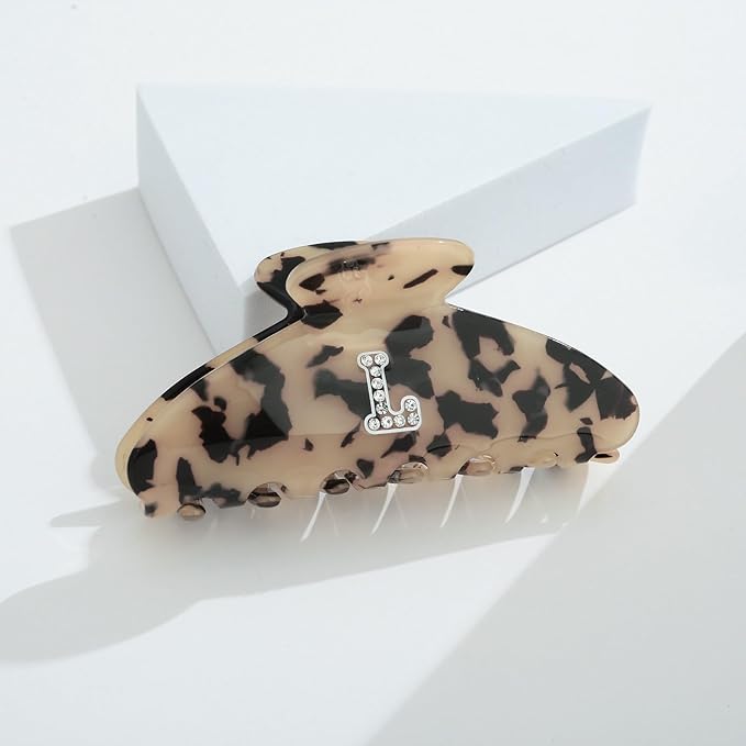 LILIE&WHITE Christmas Gift Tortoise Initial Hair Clips For Women With Letter Rhinestone Hair Claws Trendy Monogram Claw Clips For Thick Hair Alphabet L