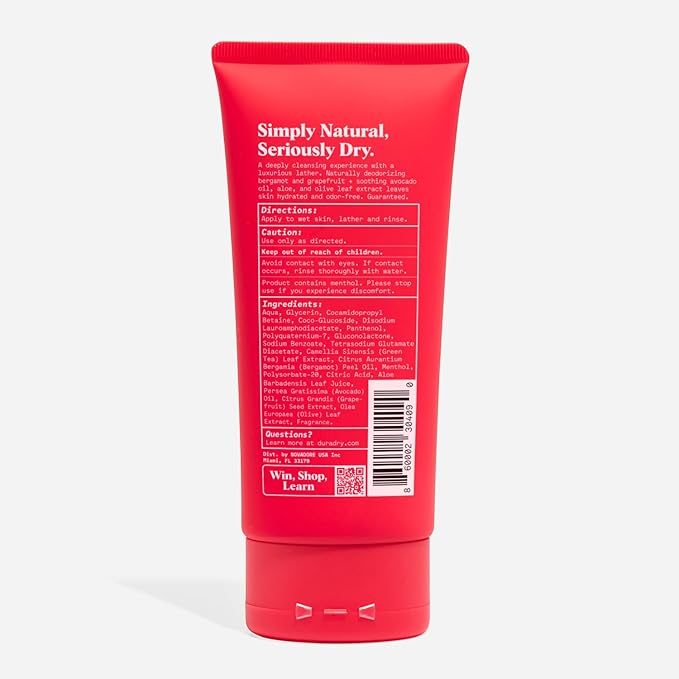 Duradry Deodorizing Body Wash for Women and Men – Odor Control, Deep Cleansing, Nourishes and Moisturizes Skin, Made with Natural Ingredients – Aqua Fragrance, Travel Size – 2.5 Fl Oz (Pack of 2)